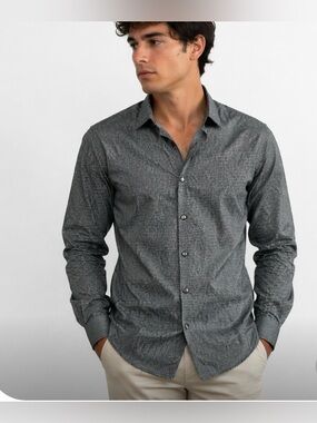 John Varvatos Charcoal Textured Button-Down Shirt size L